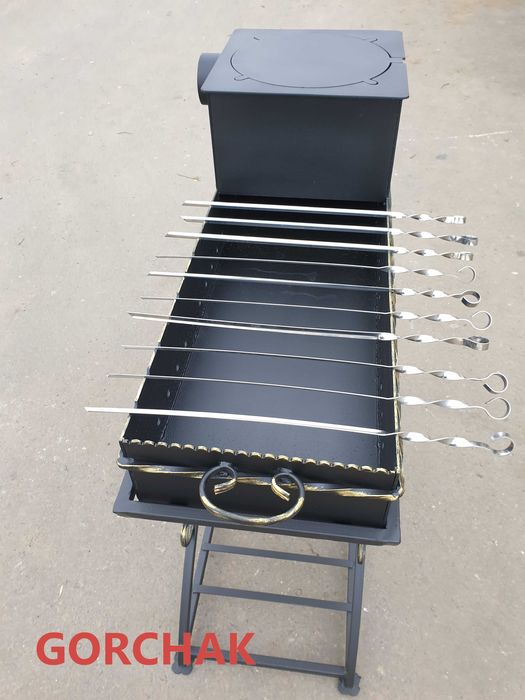 Мангал на 10 шампурів, 4 мм з пічкою під казан на радіусній стійці