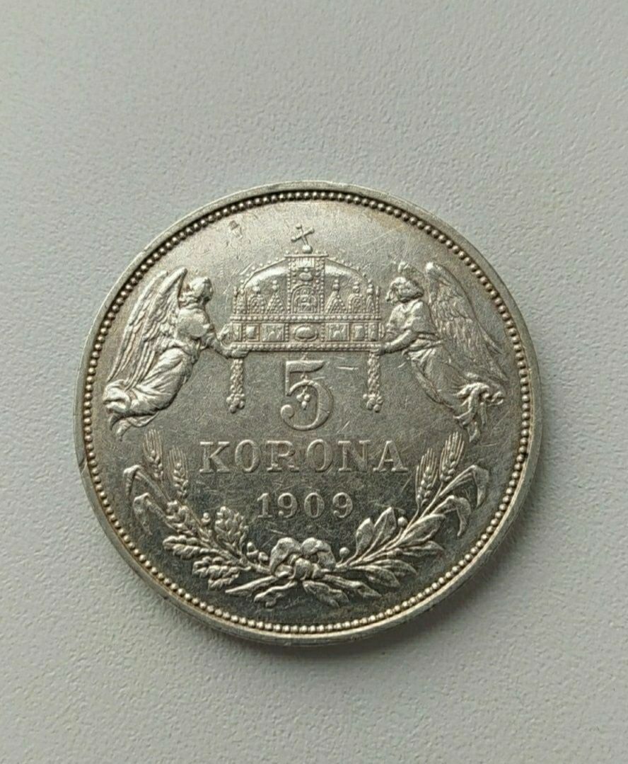 5  корон 1909 рік . Срібло .Угорський тип .