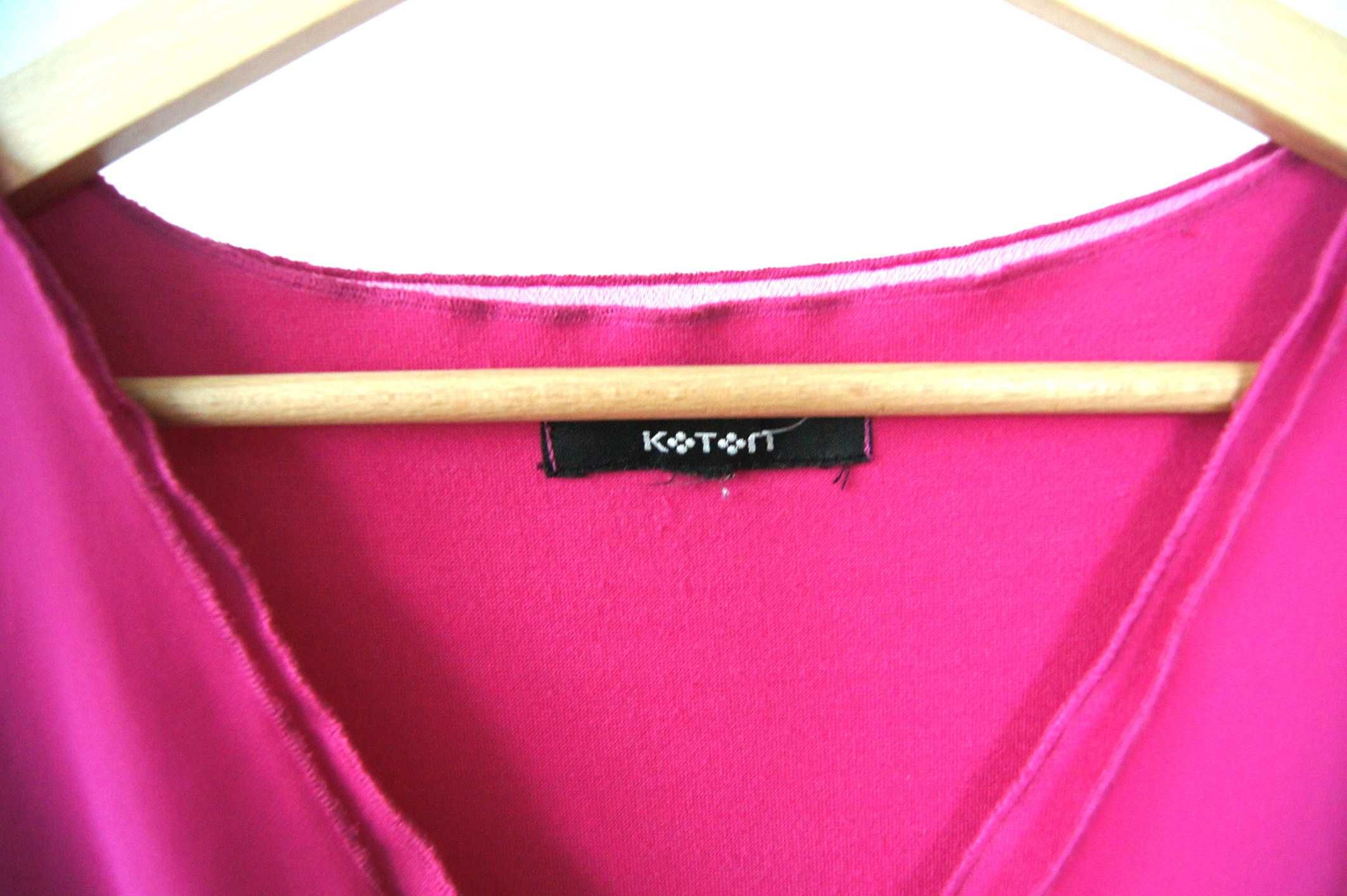 różowa midi elegancka wizytowa prosta sukienka z dekoltem V 42XL