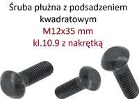 Śruba płużna z podsadzeniem kwadratowym M12x35mm kl10.9 z nakrętką x25