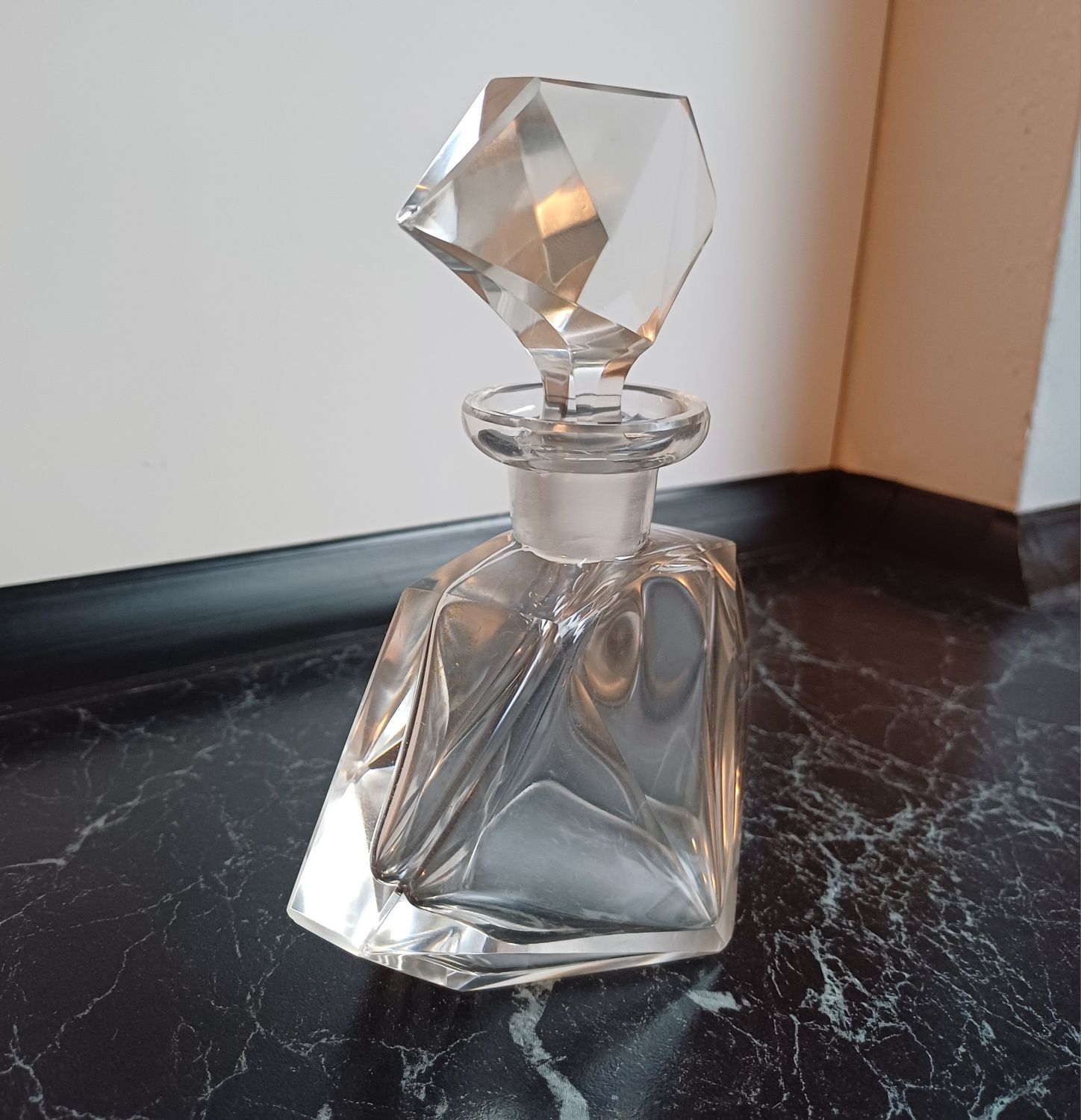 Antyki stary kryształowy pojemnik na perfumy w stylu Art Deco
