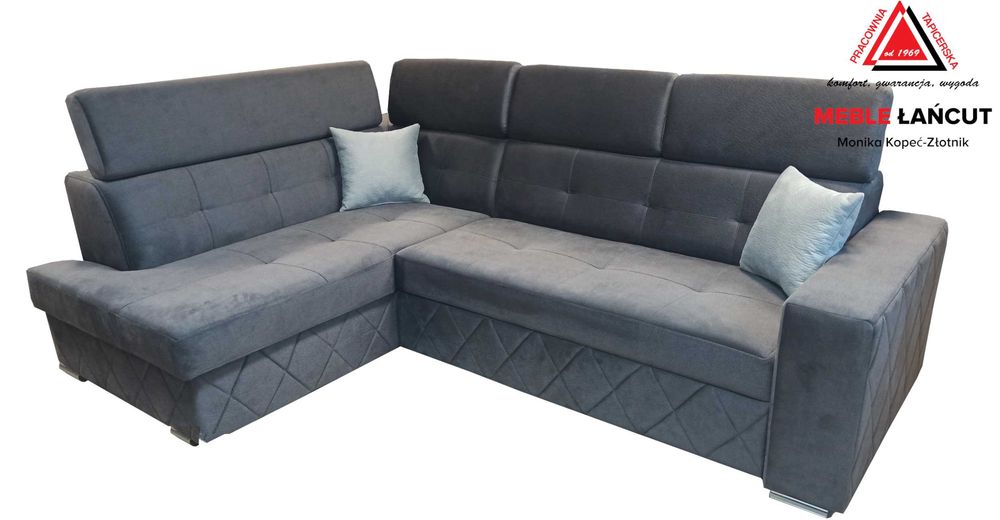 Narożnik Sofa ROCK, Gruby Bonell+ Pasy,Zagłówki reg, schowek,na wymiar