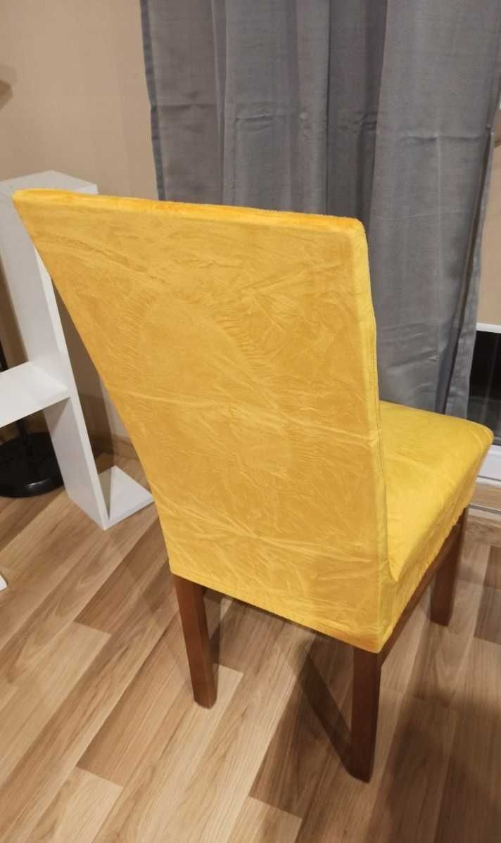 Welurowe pokrowce na krzesła żółte musztardowe miękkie 4 sztuki