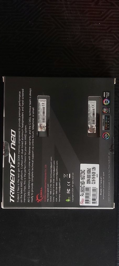 RAM G.Skill kit 16GB (2x8gb) DDR4 3600MHz Trident Z Neo RGB Cl16