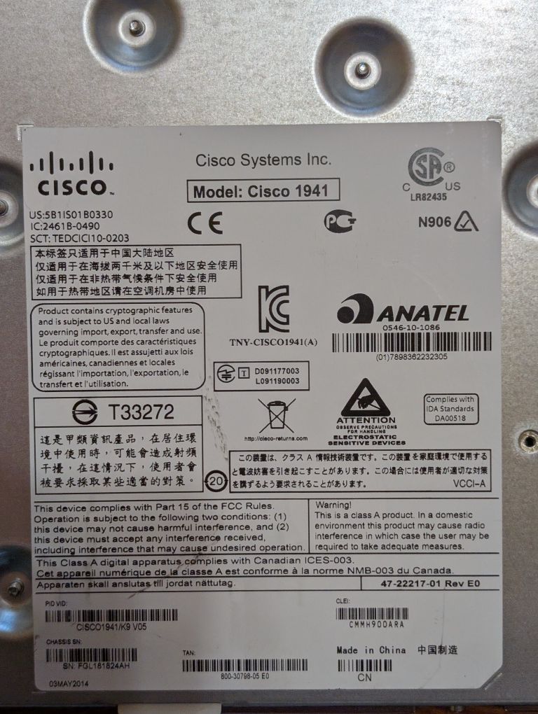 CISCO 1941-SEC/K9 Сетевое оборудование , Свич, Switch, Роутер MikroTik