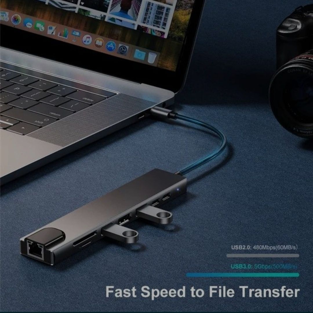 Usb хаб TypeC Hub концентратор RJ45 HDMI SD/TF 8 в 1 для MacBook