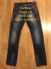 Denistar jeansy / dżinsy niebieskie W 29 L 34, flaga UK