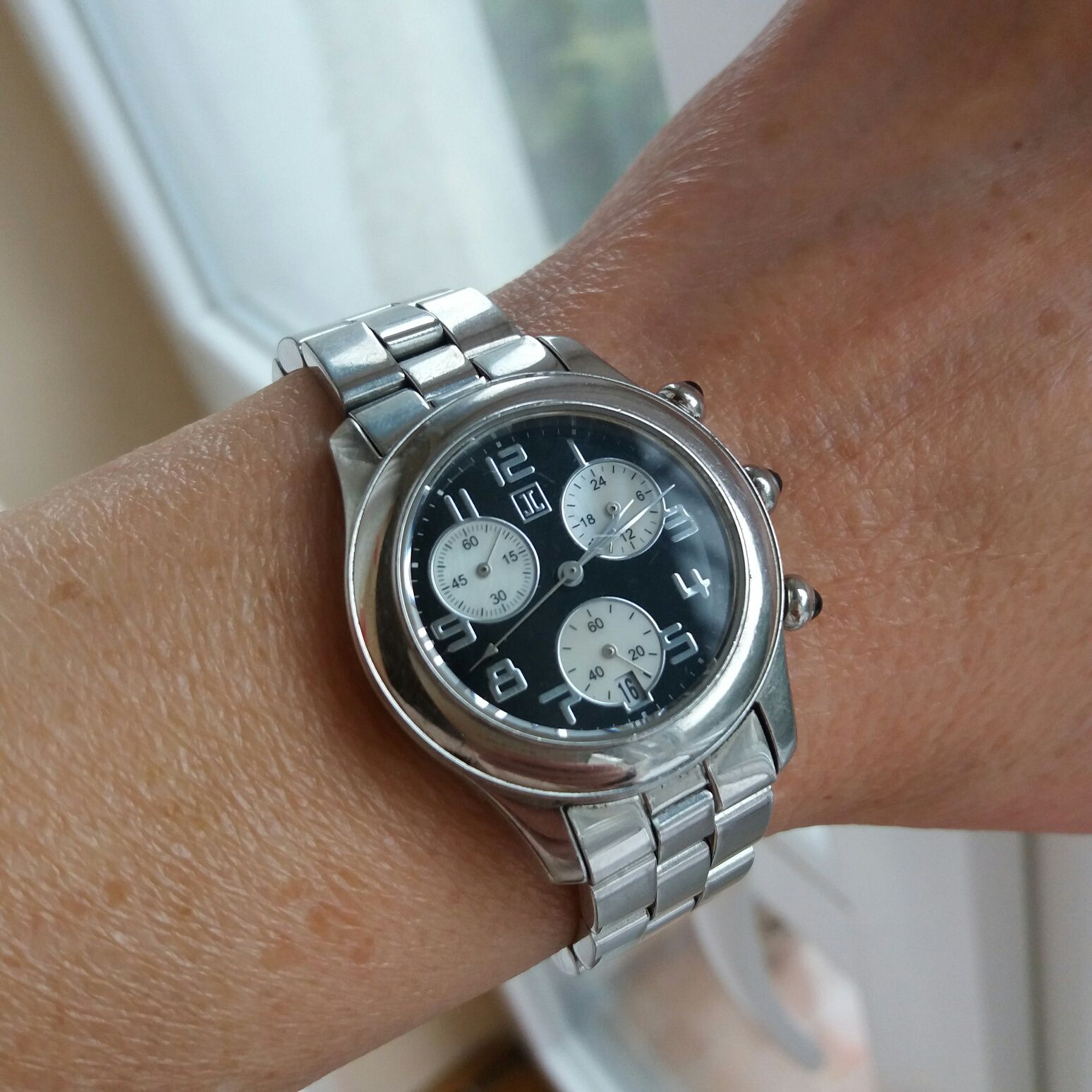 Szwajcarski zegarek damski JACQUES LEMANS chronograf na bransolecie