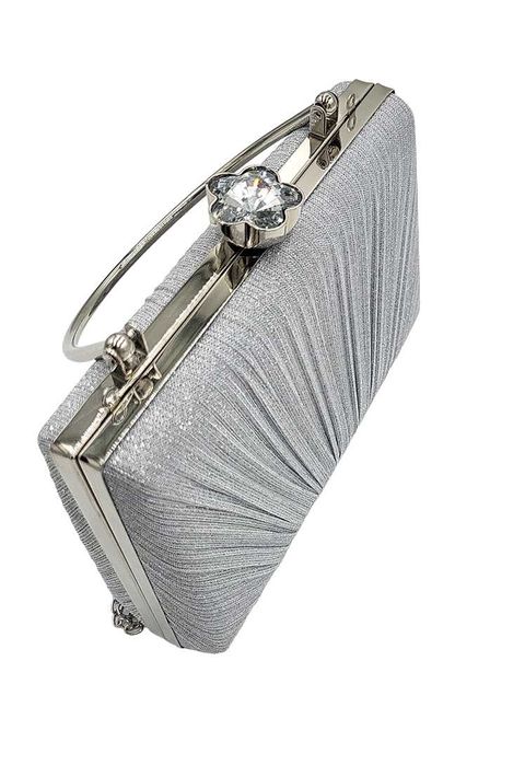 Torebka wizytowa puzderko kopertówka srebrna z łańcuszkiem