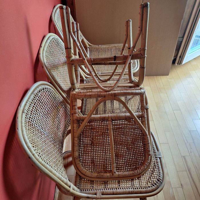 Komplet krzeseł 4 sztuki rattan bambus prl lata 70
