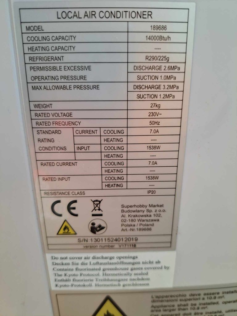 Klimatyzacja przenośna  na 35-40m2