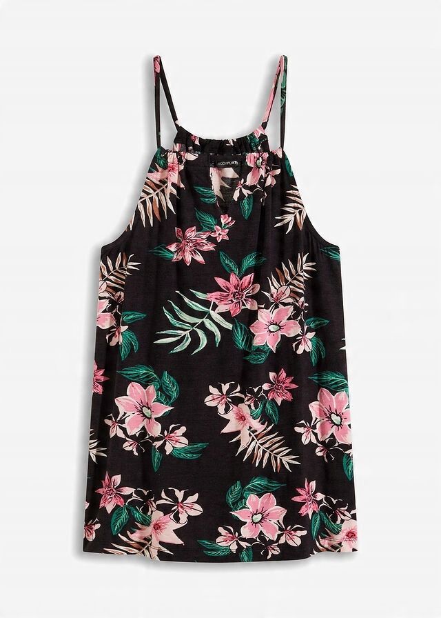 B.P.C top shirtowy na ramiączka czarny w kwiaty ^44/46