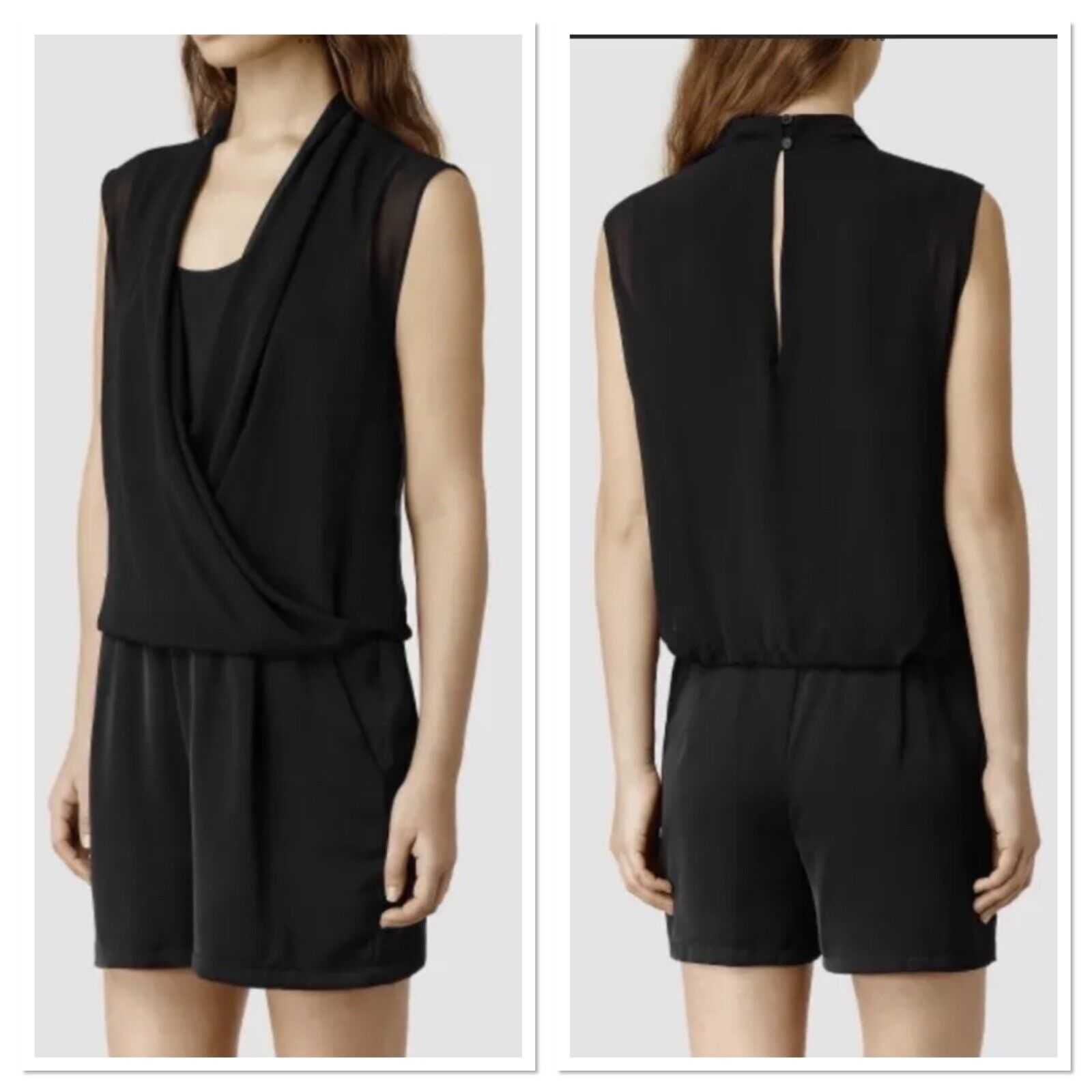 All Saints Amis Playsuit Czarny Kombinezon Krótki na lato Rozmiar 38 M