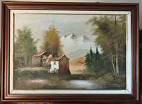 Duas telas. Pintura em bom estado, moldura razoável.