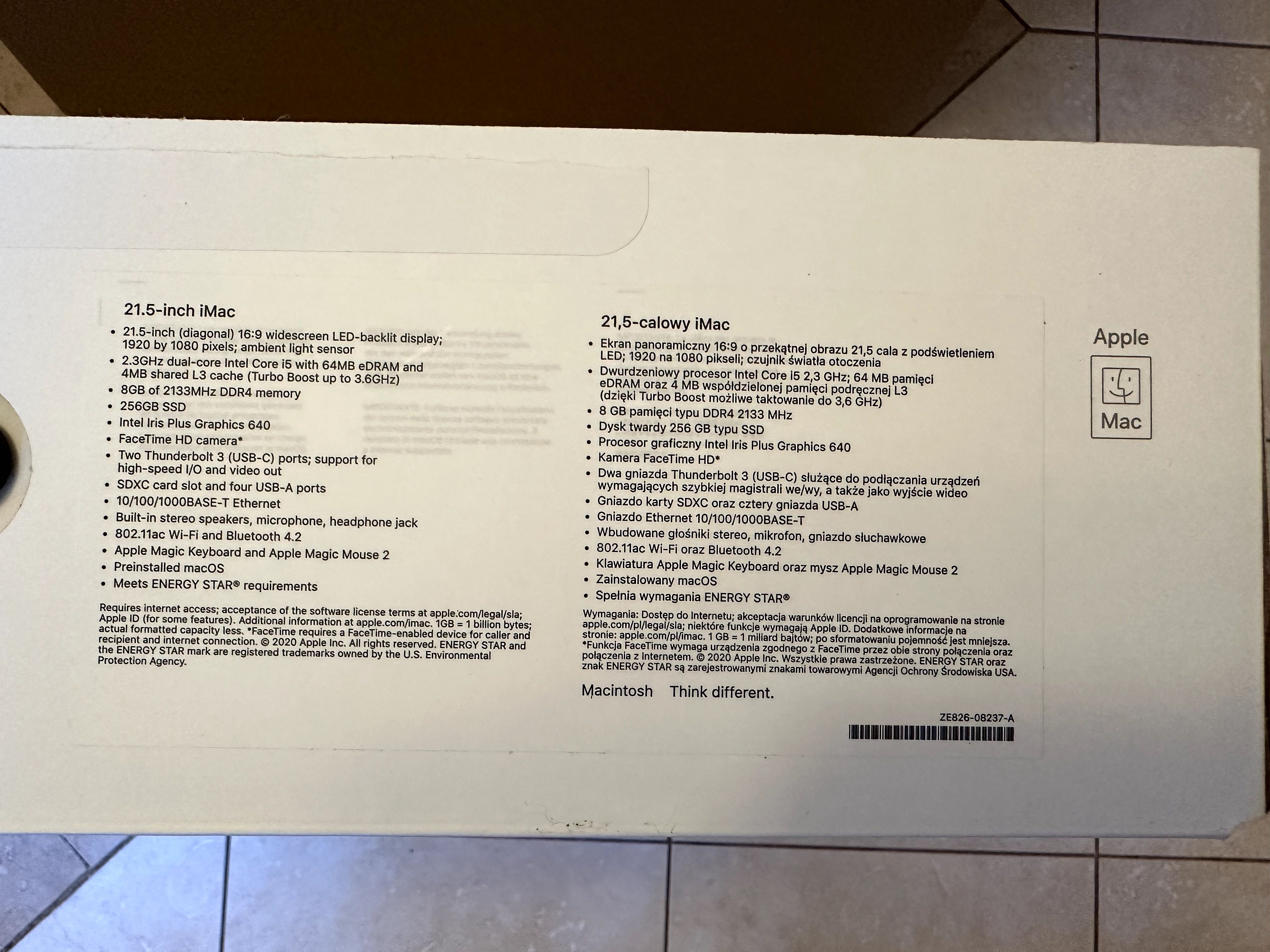 iMac 21,5 A1418 jak nowy Intel i5 256gb ssd magic faktura VAT 23%