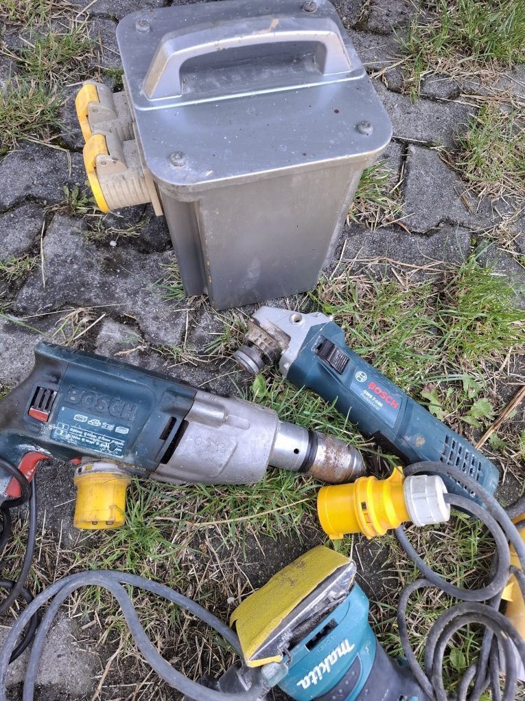Wiertarka, szlifierka bosch + oscylacyjna makita 110v + transformator