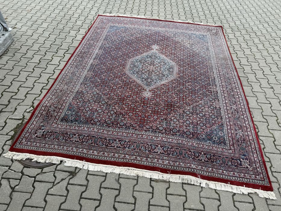 Duzy orientalny dywan bordowo-niebieski wzor perski VINTAGE
