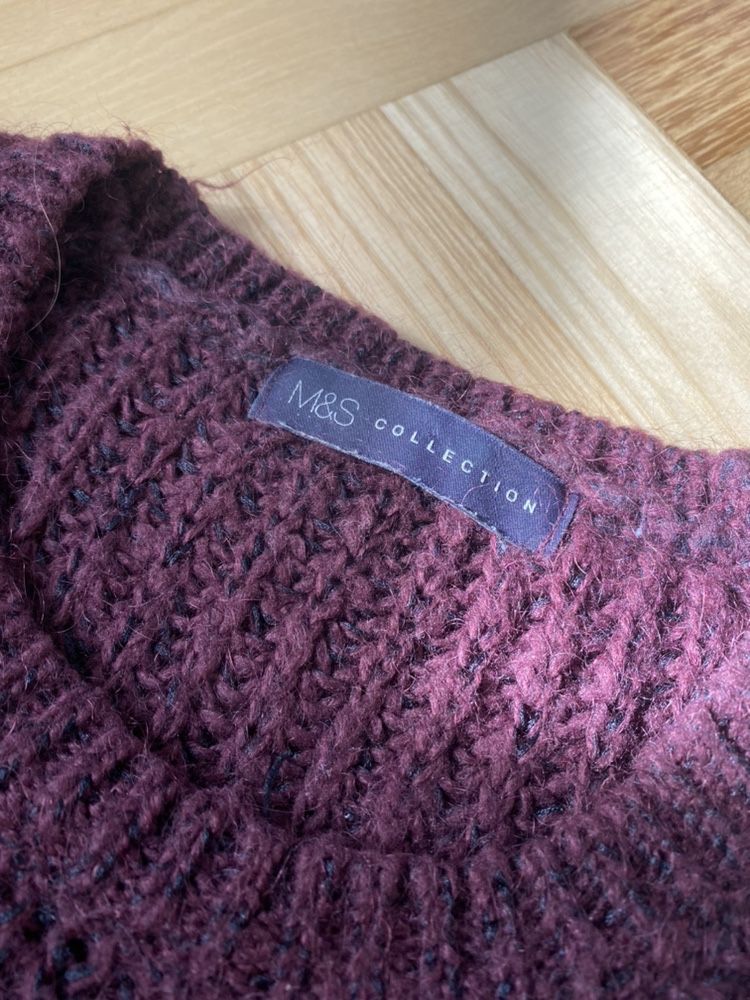 sweter ciepły bordowy długi rękaw Marks&Spencer