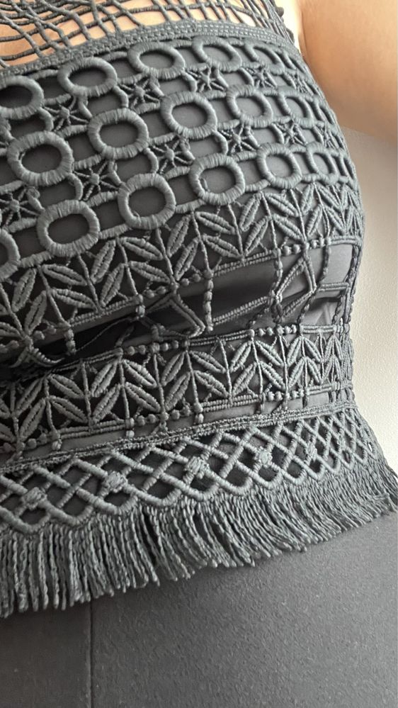 Kombinezon Pinko boho Czarny chwosty ażurowa góra