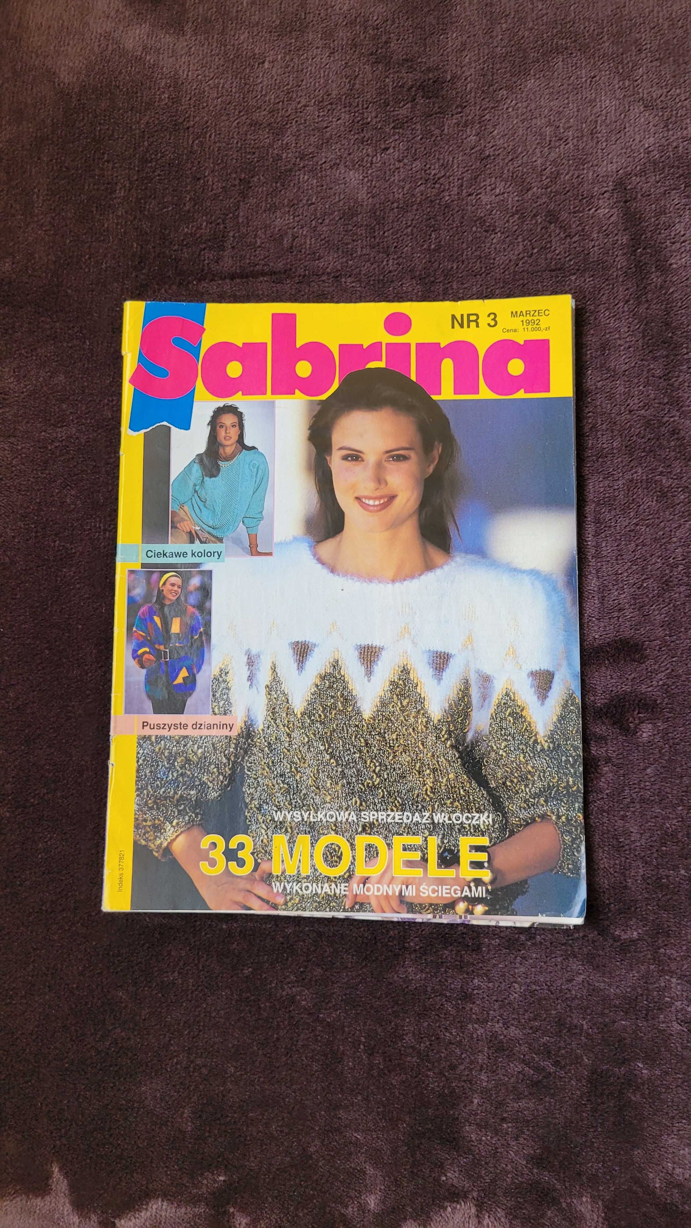 "Sabrina", nr 3 marzec 1992 rok, robótki na drutach, wzory