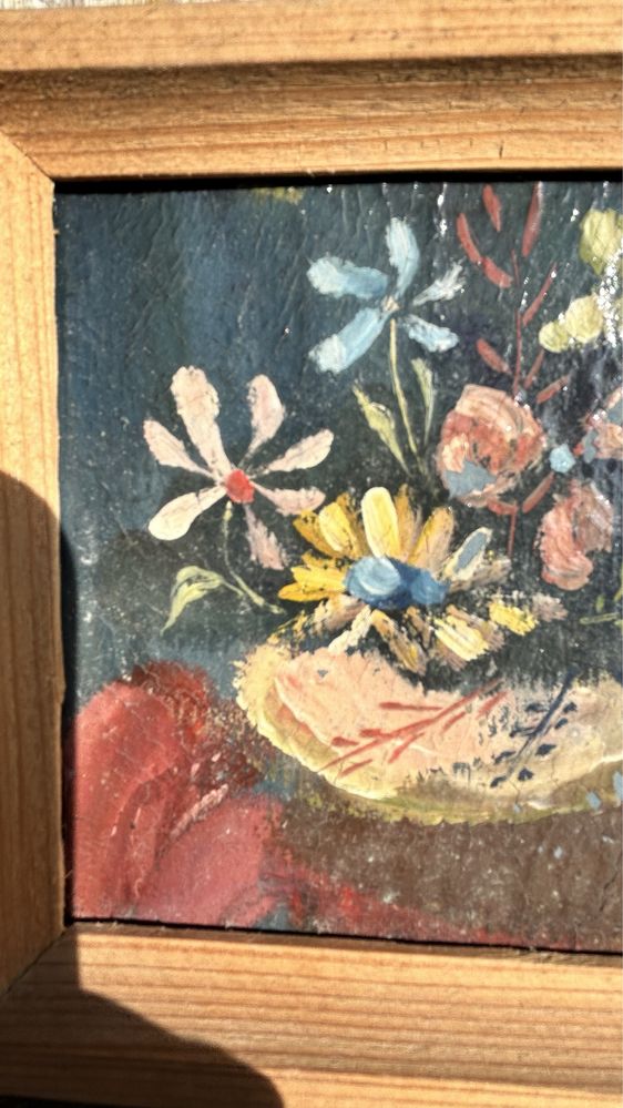 Obrazek recznie malowany kwiaty stary przedwojenny? Malarz kwiat laka