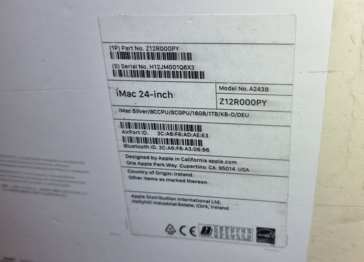Komputer Apple iMac 24 A2438 8ccpu/8cgpu/16gb/1Tb/Kb-d/Deu Nowy