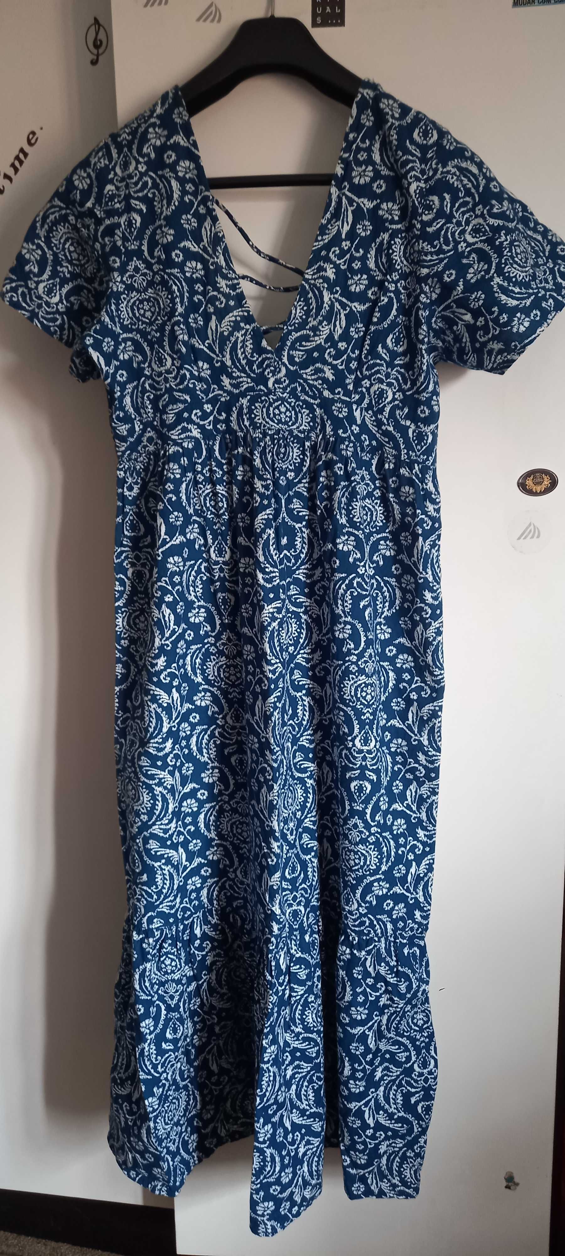 Vestido comprido azul e branco, de verão, 38 - Springfield