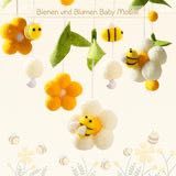 Mobilna drewniana karuzela dla niemowląt, świeże kwiaty i pszczoły,