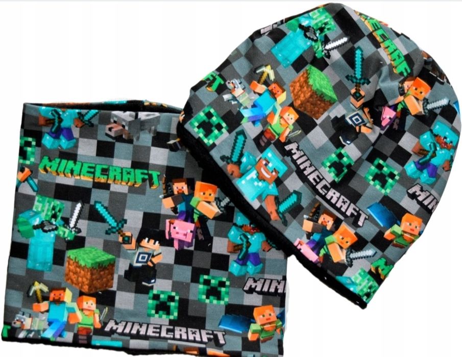 Komplet zimowy czapka z kominem ocieplana Minecraft