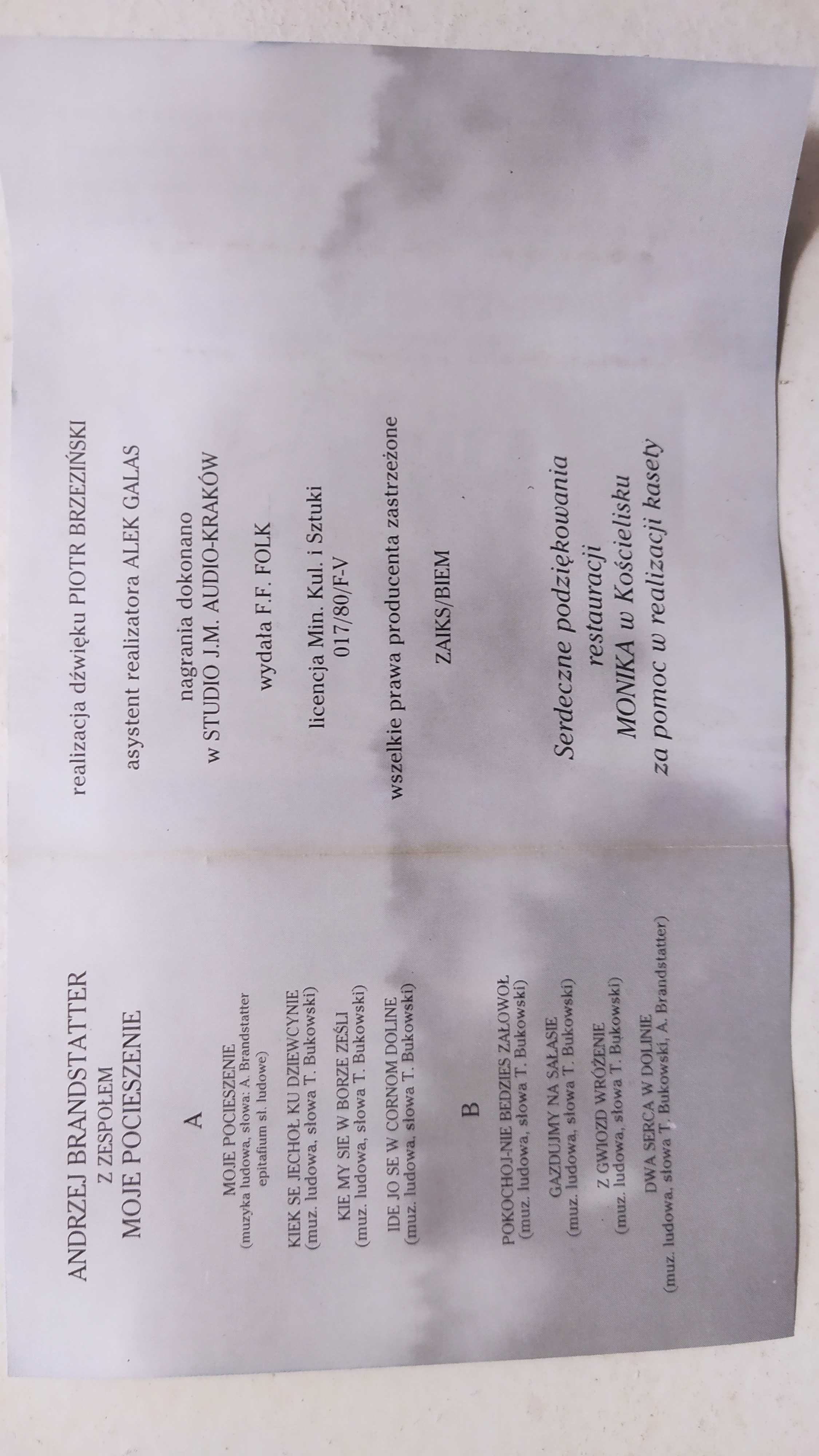 Andrzej Brandstatter Moje Pocieszenie Zegnaj Krywaniu kaseta