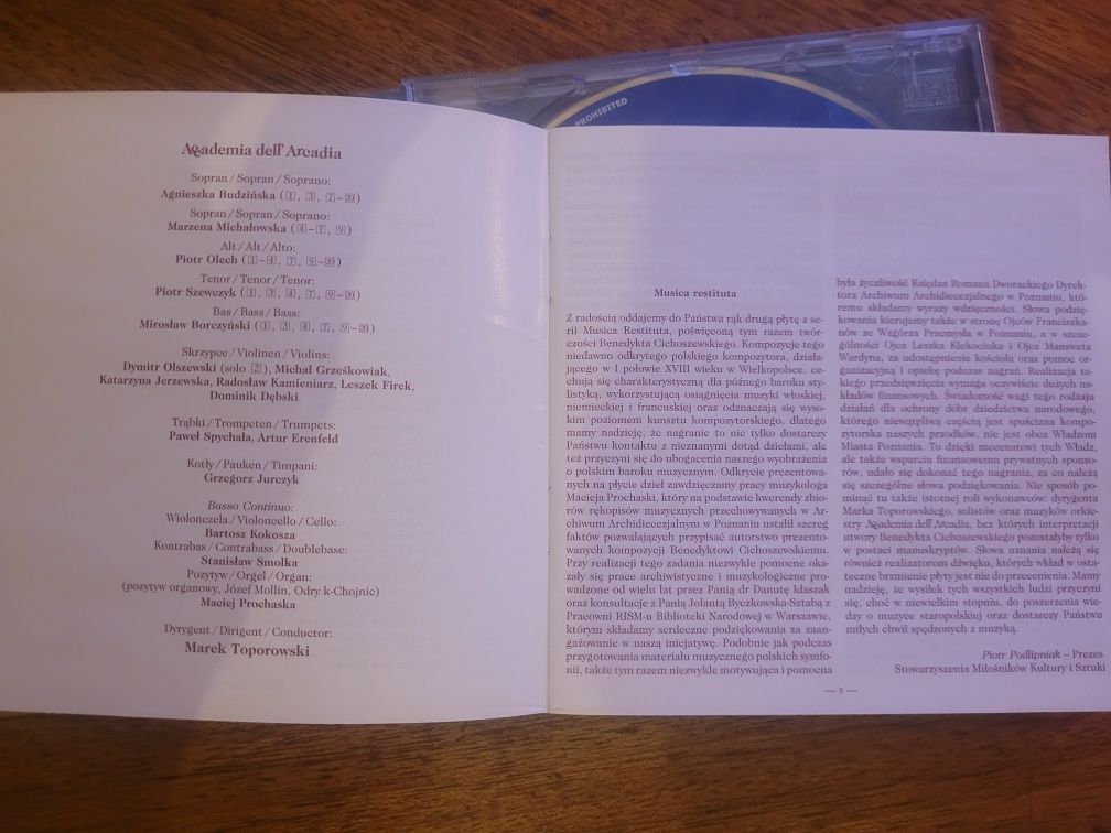 CD Accademia dell' Arcadia - Musica Restituta II Benedykt Cichoszewski