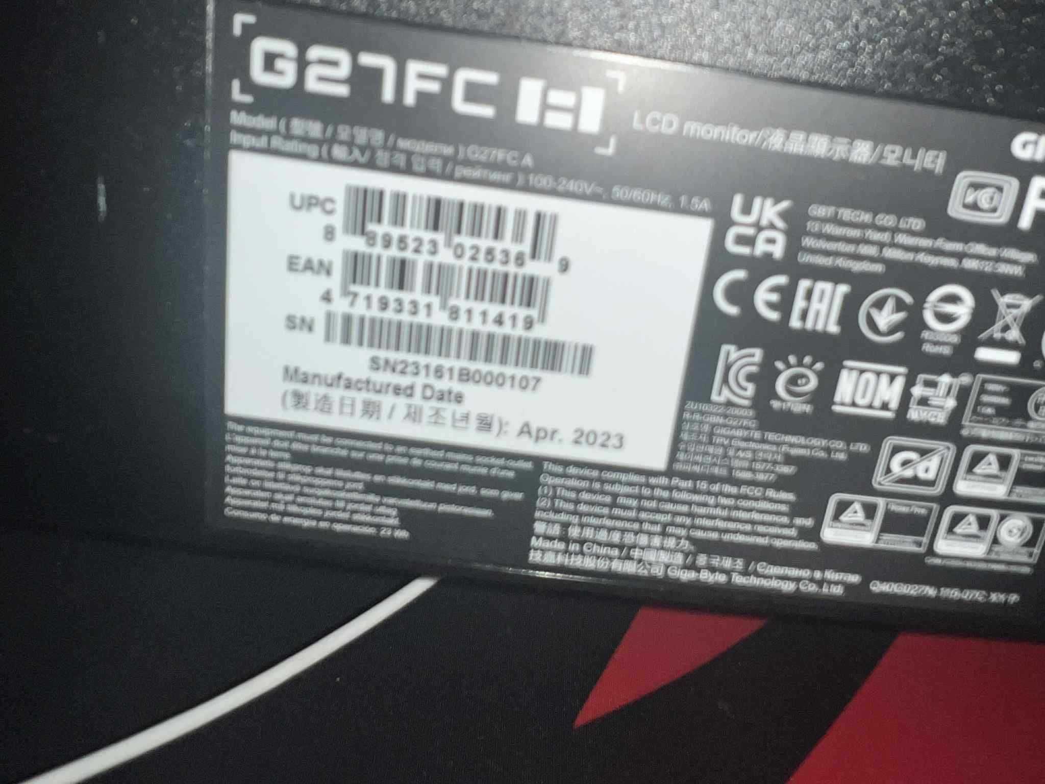 Monitor Gigabyte G27FC Gamingowy 165 hz