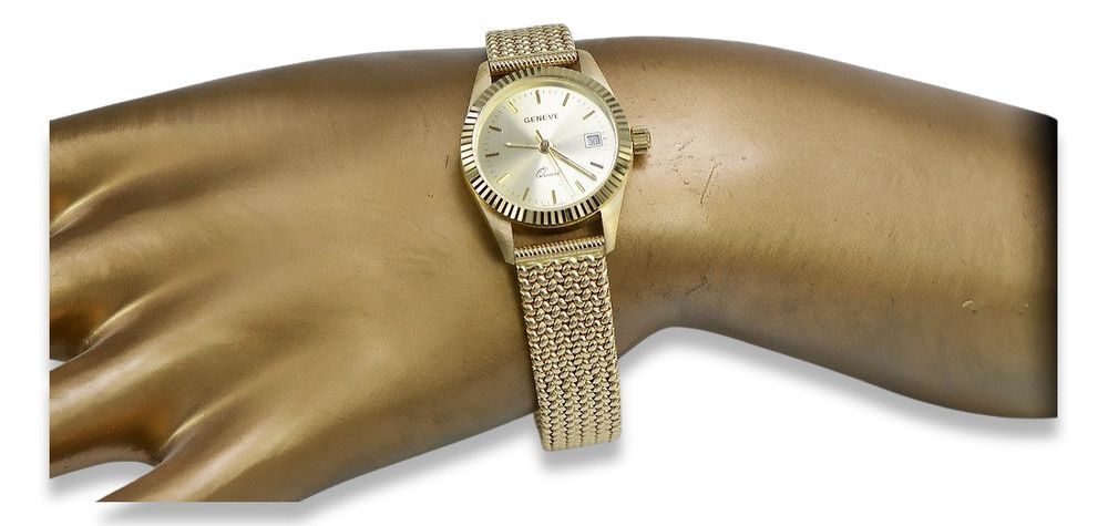 Złoty włoski zegarek damski 14k 585 Geneve z perłową tarczą Gdańsk