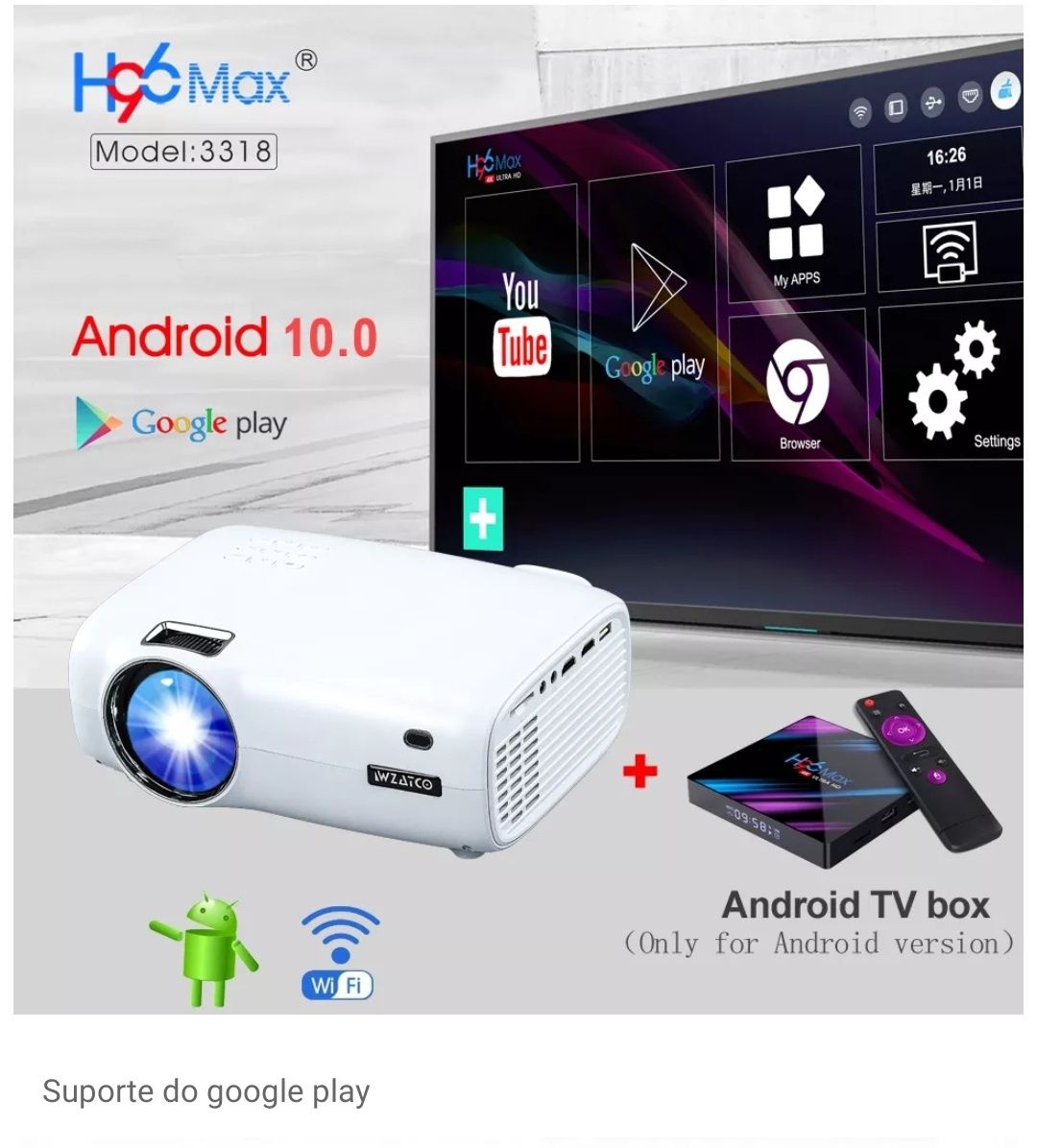 Projector LED com opção de TV BOX ANDROID 10 CINEMA EM SUA CASA .