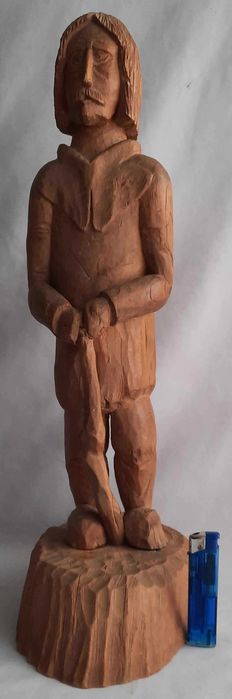 Rzeźba Ludowa Drewno Wędrowiec Sygnatura