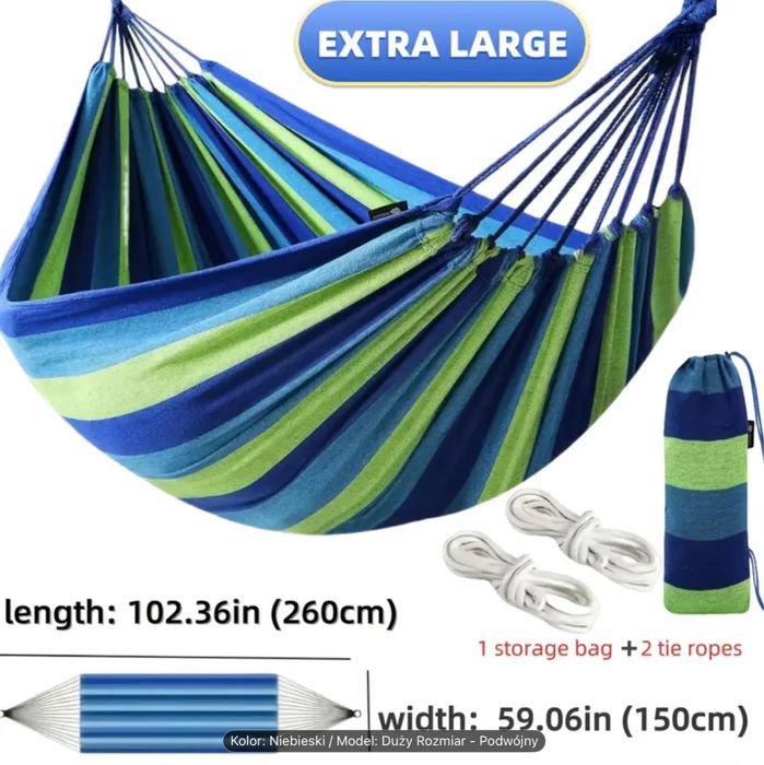Hamak ogrodowy XXL  dwuosobowy, duży rozmar 260 cm x 150 cm NOWY!