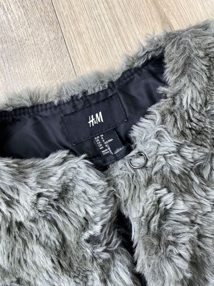 H&M zielone szare futro futerko khaki jesien zima M