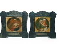 2 amorosos pequenos antigos quadros alemães pintados à mão