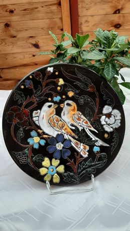 Ogromny,dekoracyjny talerz ścienny ceramiczny z motywem ptaków.