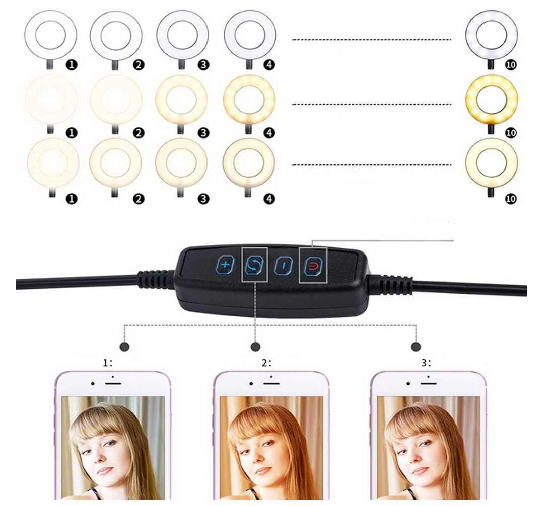 Elastyczne ramię do selfie USB z pierścieniem LED Regulowana lampa
