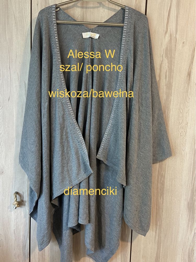 Alessa W Collection szal ponczo poncho narzutka szara diamenciki wisko