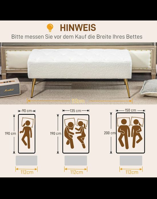 HOMCOM Poosterowana Ławka, Pikowanie, Optyka Wełny Jagnięcej, Nogi Poz