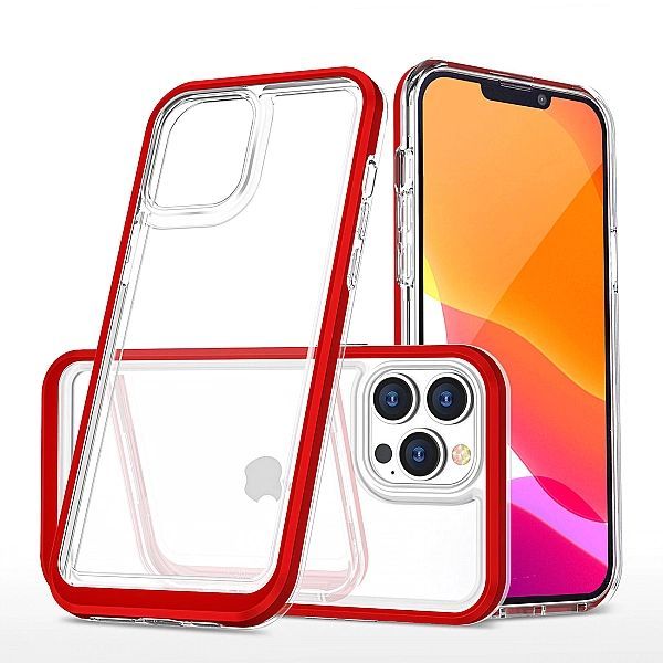 Clear 3in1 etui iPhone 14 Pro Max silikonowy pokrowiec z ramką czerwon