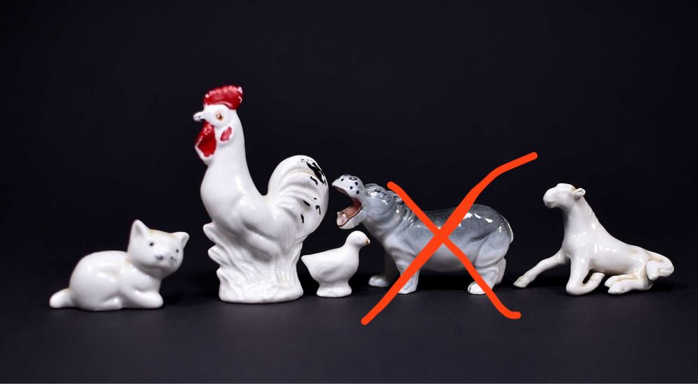 4Figurki Porcelanowe, Kogut, piskle, Koń, Kot