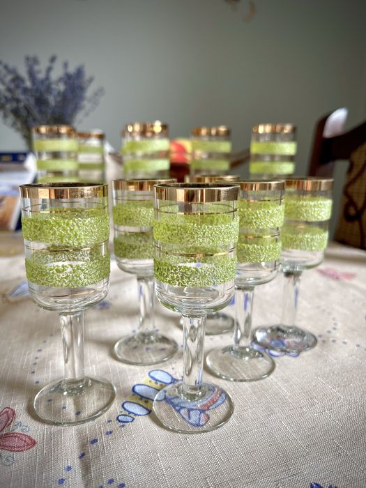 Стопки з зеленим напиленням, вінтаж, ссср, пісочні стакани