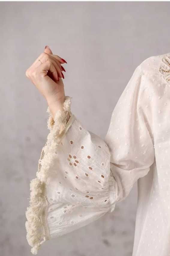 Lula natura Sukienka w stylu boho 100% bawełna biel/beż one size