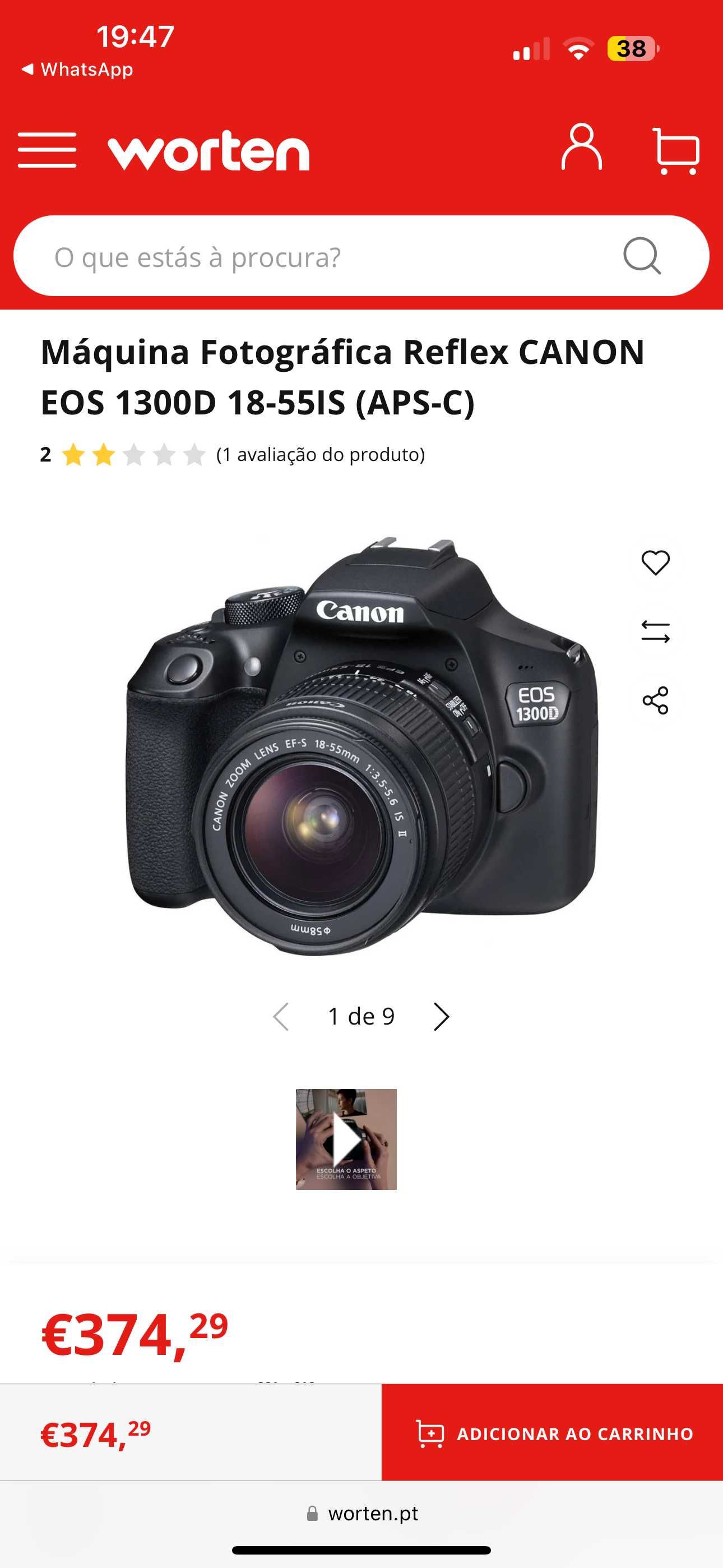 Canon 1300 D + lente 18-135mm + bolsa de oferta