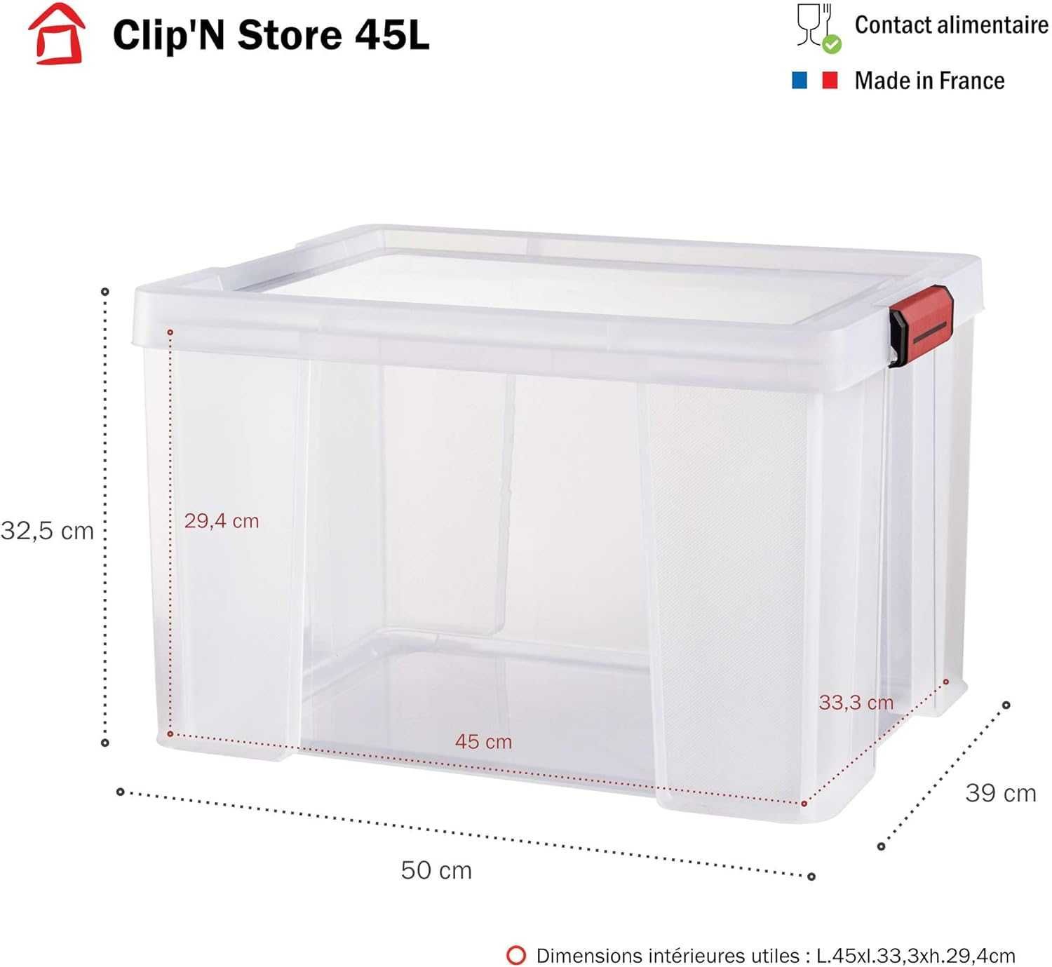 Sundis Pojemnik z Pokrywą CLIP'N STORE, 45L, Przezroczysty, Klipsami