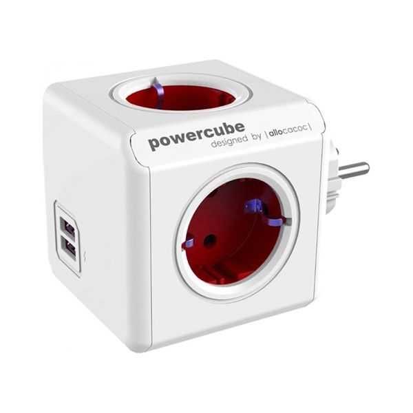 PowerCube rozgałęźnik 2x USB 3 x 2P+Z Red rozgałęziacz modułowy listwa