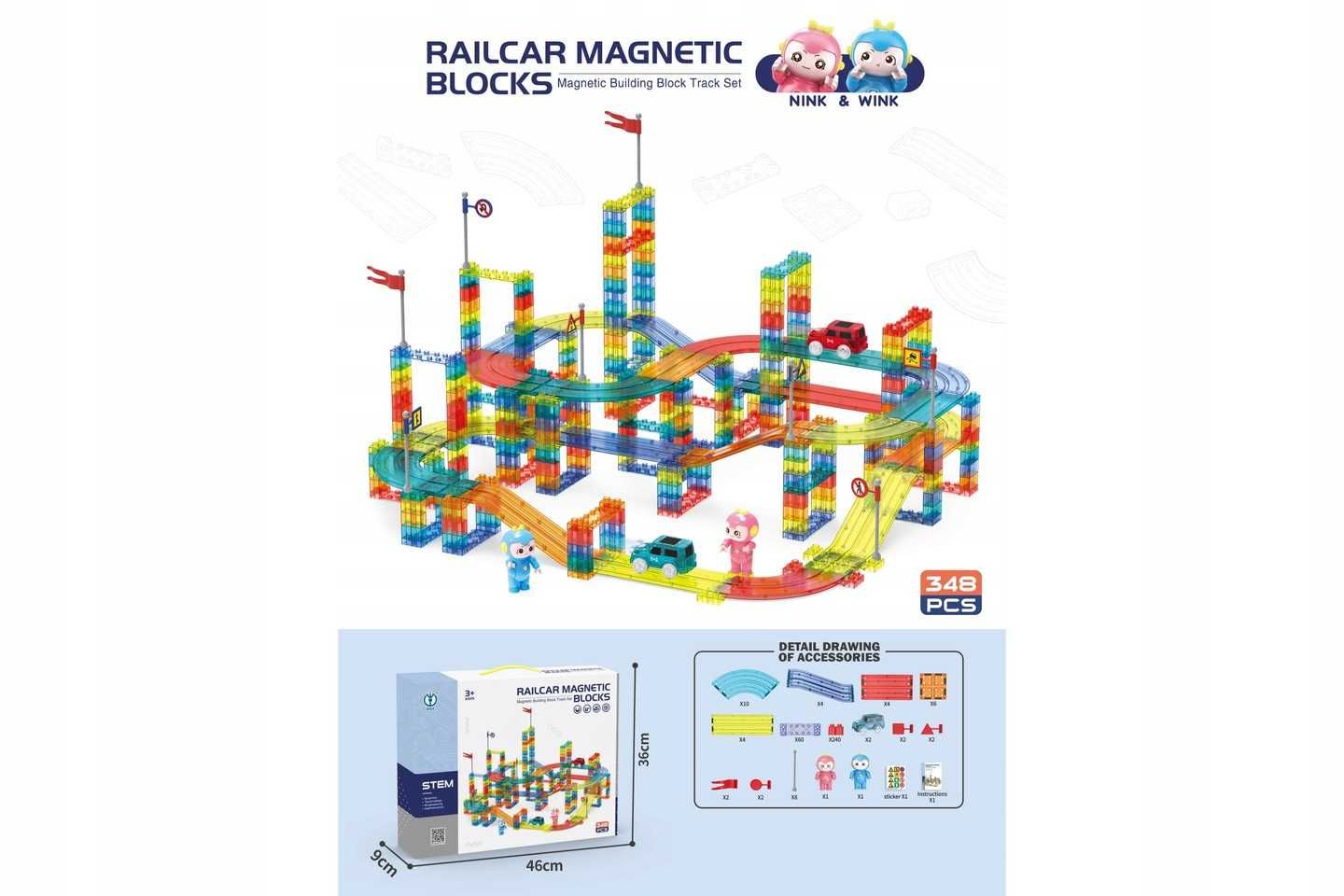 Klocki Magnetyczne kolejka elektryczna 348 elem. producent kulodrom